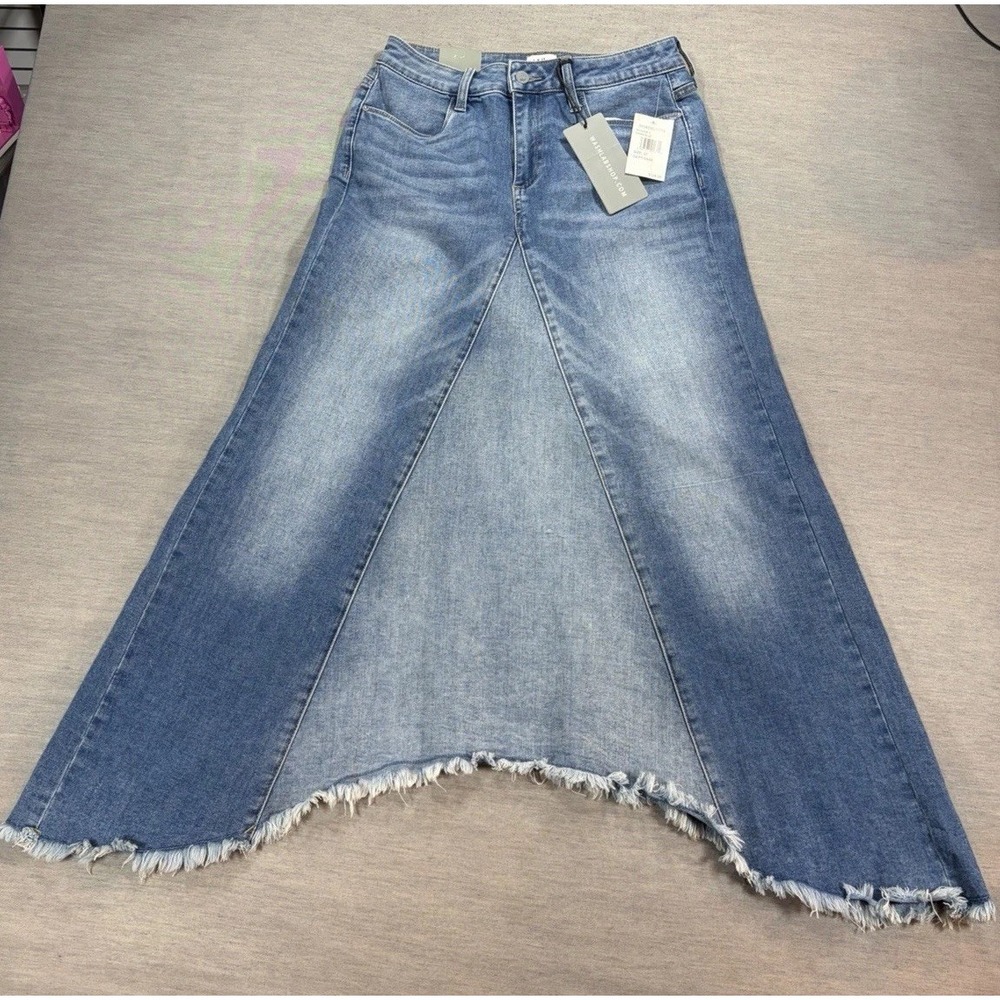 Wash Lab Womens Skirt Selma Denim Distressed Raw Hem Maxi Skirt New Size 27